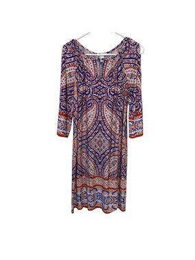 London Times Paisley Print Dress With 3/4 Sleeves Womens Size 14 Multicolor